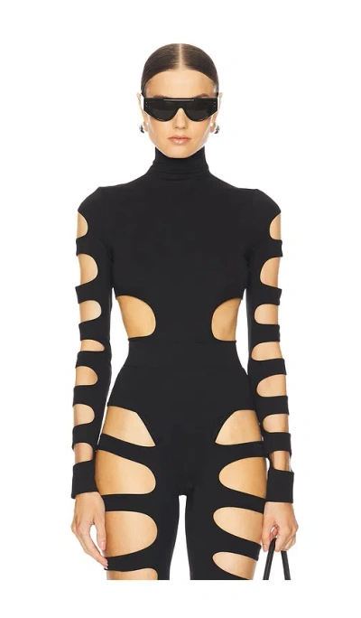 Laquan Smith Mock Neck Bodysuit In Black