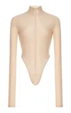 Laquan Smith Mock Neck Bodysuit In Neutral
