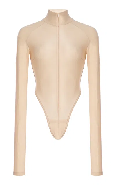 Laquan Smith Mock Neck Bodysuit In Neutral