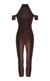 Laquan Smith Mock Neck Capri Jumpsuit In Brown