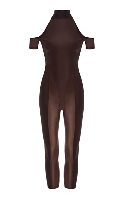 Laquan Smith Mock Neck Capri Jumpsuit In Brown