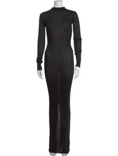 Pre-owned Laquan Smith Mock Neck Long Dress In Black