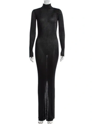 Pre-owned Laquan Smith Mock Neck Long Dress W/ Tags In Black
