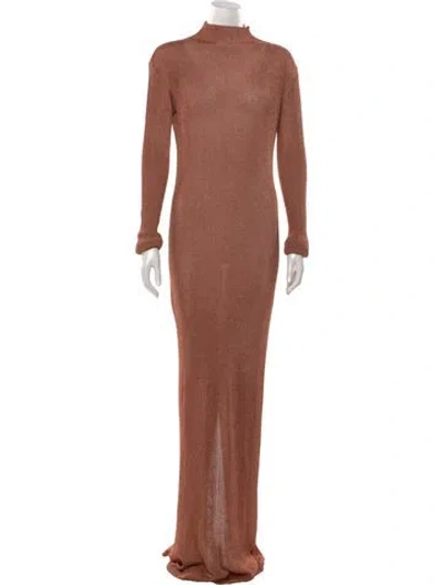 Pre-owned Laquan Smith Mock Neck Long Dress W/ Tags In Metallic/orange