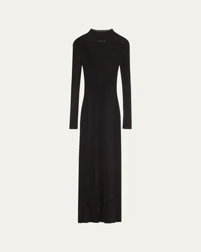 Laquan Smith Mock Neck Metallic Rib Knit Gown In Black