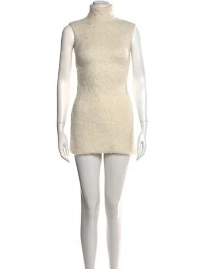 Pre-owned Laquan Smith Mock Neck Mini Dress In Neutrals