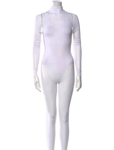 Pre-owned Laquan Smith Mock Neck Romper W/ Tags In White