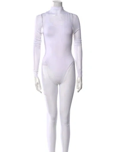 Pre-owned Laquan Smith Mock Neck Romper In White