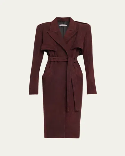 Laquan Smith Nubuck Belted Trench Coat In Oxblood