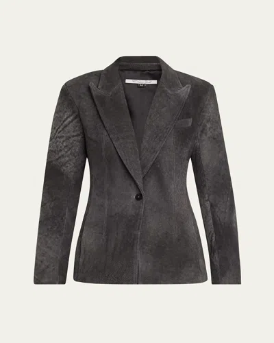 Laquan Smith Nubuck Leather Blazer In Black