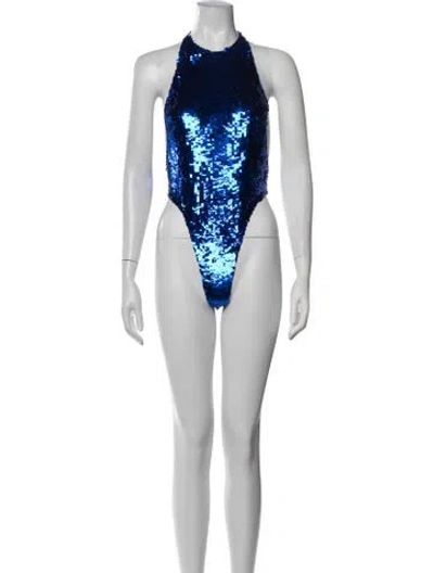Pre-owned Laquan Smith Nylon Halterneck Bodysuit In Blue
