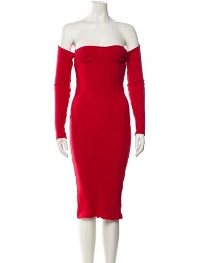 Pre-owned Laquan Smith Off-the-shoulder Knee-length Dress In Red