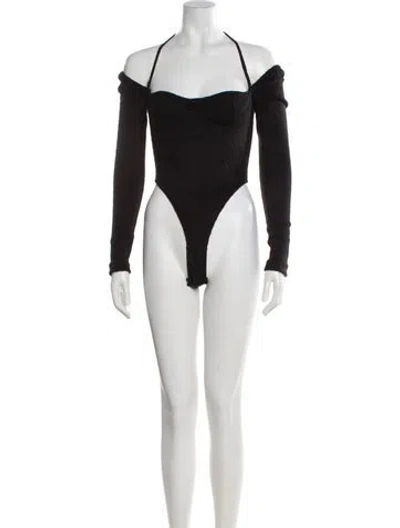Pre-owned Laquan Smith Off-the-shoulder Long Sleeve Bodysuit In Black