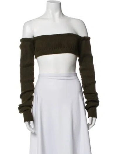 Pre-owned Laquan Smith Off-the-shoulder Long Sleeve Crop Top W/ Tags In Green