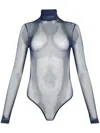 Laquan Smith Open-back Mesh Bodysuit In Blue