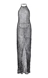 Laquan Smith Open-net Leather Maxi Dress In Black
