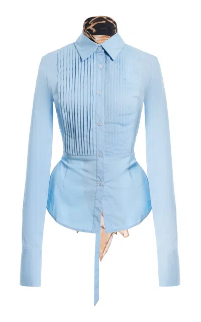 Laquan Smith Open-back Tuxedo Shirt In Blue