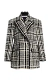Laquan Smith Oversized Plaid Tailored Cotton Coat In Black,white