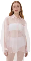 Laquan Smith Oversize Silk Organza Button-up Shirt In Pink