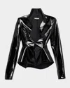 Laquan Smith Patent Leather Tailored Peplum Jacket In Black