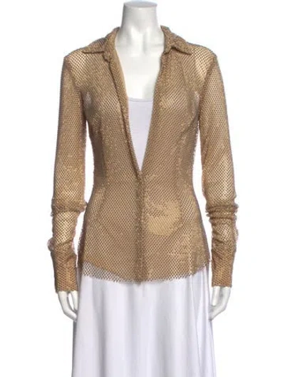 Pre-owned Laquan Smith Patterned Long Sleeve Top In Gold