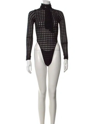 Pre-owned Laquan Smith Patterned Turtleneck Bodysuit W/ Tags In Black