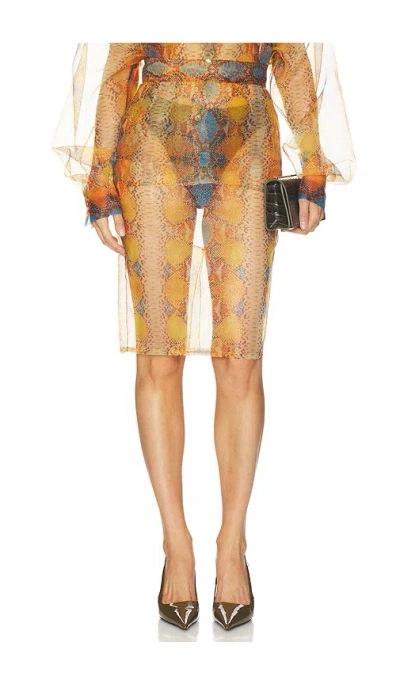 Laquan Smith Pencil Skirt In Snakeskin Print Organza