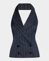 Laquan Smith Pinstripe Tailored Halter Vest In Navy