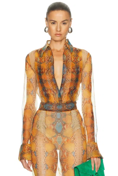 Laquan Smith Pleat Front Long Sleeve Blouse In Brown