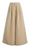 Laquan Smith Pleated Cotton Wide-leg Pants In Neutral