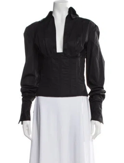 Pre-owned Laquan Smith Plunge Neckline Long Sleeve Top W/ Tags In Black