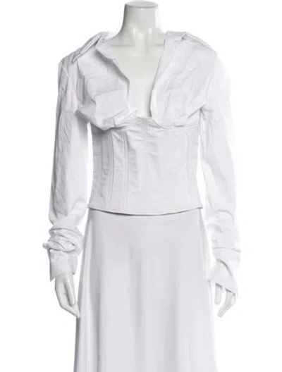 Pre-owned Laquan Smith Plunge Neckline Long Sleeve Top In White