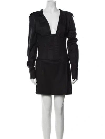 Pre-owned Laquan Smith Plunge Neckline Mini Dress W/ Tags In Black