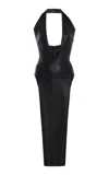 Laquan Smith Plunging Leather Midi Dress In Black
