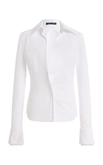 Laquan Smith Plunging Neckline Cotton-blend Shirt In White