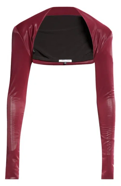 Laquan Smith Portrait Neck Faux Leather Bolero In Oxblood
