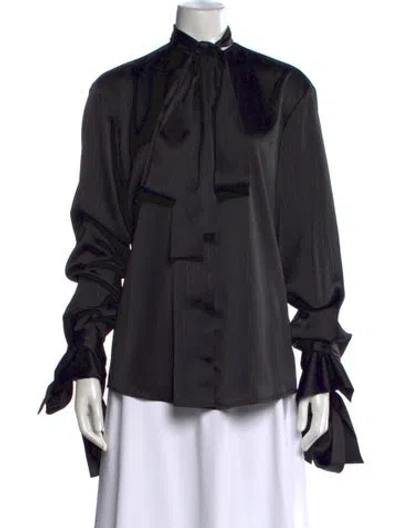 Pre-owned Laquan Smith Satin Striped Blouse W/ Tags In Black