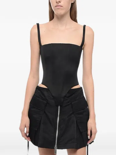 Laquan Smith Satin-finish Corset Black Top