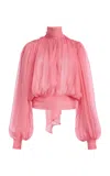 Laquan Smith Scarf-detailed Silk Blouse In Pink