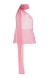Laquan Smith Scarf-detailed Silk Top In Pink