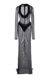 Laquan Smith Scoop Neck Sheer Gown In Black