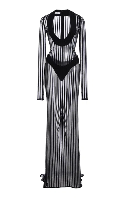 Laquan Smith Scoop Neck Sheer Gown In Black