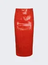 Laquan Smith Sequin Lace Pencil Midi Skirt In Orange