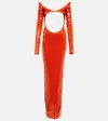 Laquan Smith Sequined Cutout Off-shoulder Gown In Orange