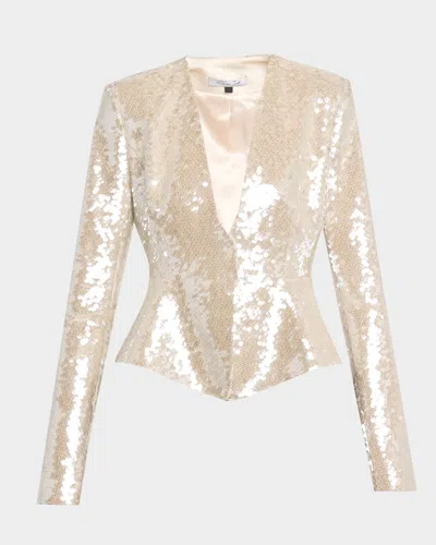 Laquan Smith Sequined Fitted Peplum Jacket In Gold