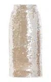 Laquan Smith Sequined Knee-length Pencil Skirt In Silver