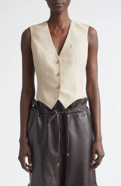 Laquan Smith Shimmer Pinstripe Vest In Neutral
