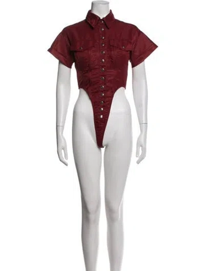 Pre-owned Laquan Smith Short Sleeve Bodysuit In Red