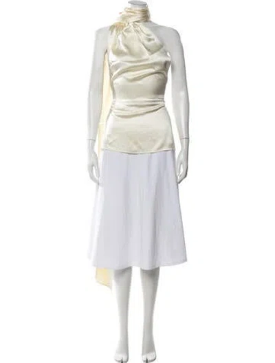 Pre-owned Laquan Smith Silk Asymmetrical Top W/ Tags In Neutrals