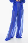 Laquan Smith Silk Chiffon Palazzo Pants With Side Zip In Blue
